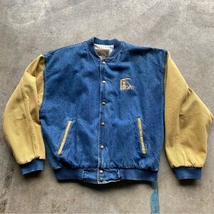 VINTAGE 90s Microsoft Denim Varsity Bomber Jacket Blue Brown Rare Technet